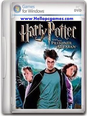 Cover of the PC DVD game "Harry Potter and the Prisoner of Azkaban." It features three characters: a young man with glasses holding a wand in the foreground, flanked by another young man and a young woman. A snowy landscape and cloudy sky form the mystical background, setting the scene for their adventure.