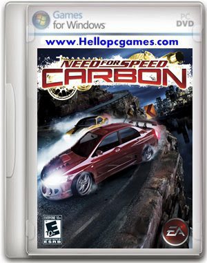 Cover art of the PC game "Need for Speed Carbon." It features a red and yellow car racing through a winding canyon road at night, with a city skyline in the background. The "Games for Windows" logo is at the top, and the EA logo is in the bottom right corner.