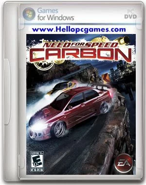 Cover art of the PC game "Need for Speed Carbon." It features a red and yellow car racing through a winding canyon road at night, with a city skyline in the background. The "Games for Windows" logo is at the top, and the EA logo is in the bottom right corner.