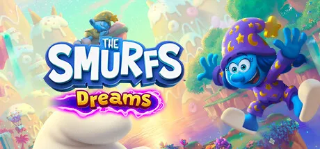 The Smurfs, a whimsical and colorful animated series featuring small blue creatures with unique abilities, come to life in this vibrant scene. The image showcases the title "The Smurfs: Dreams," set against a backdrop of a fantastical landscape filled with lush greenery, bright flowers, and playful elements like floating islands and magical creatures. A smurf dressed in a wizard's hat adorned with stars is prominently featured, adding a touch of enchantment to the overall composition. The use of vivid colors and imaginative elements captures the essence of the beloved characters and their dreamlike adventures.